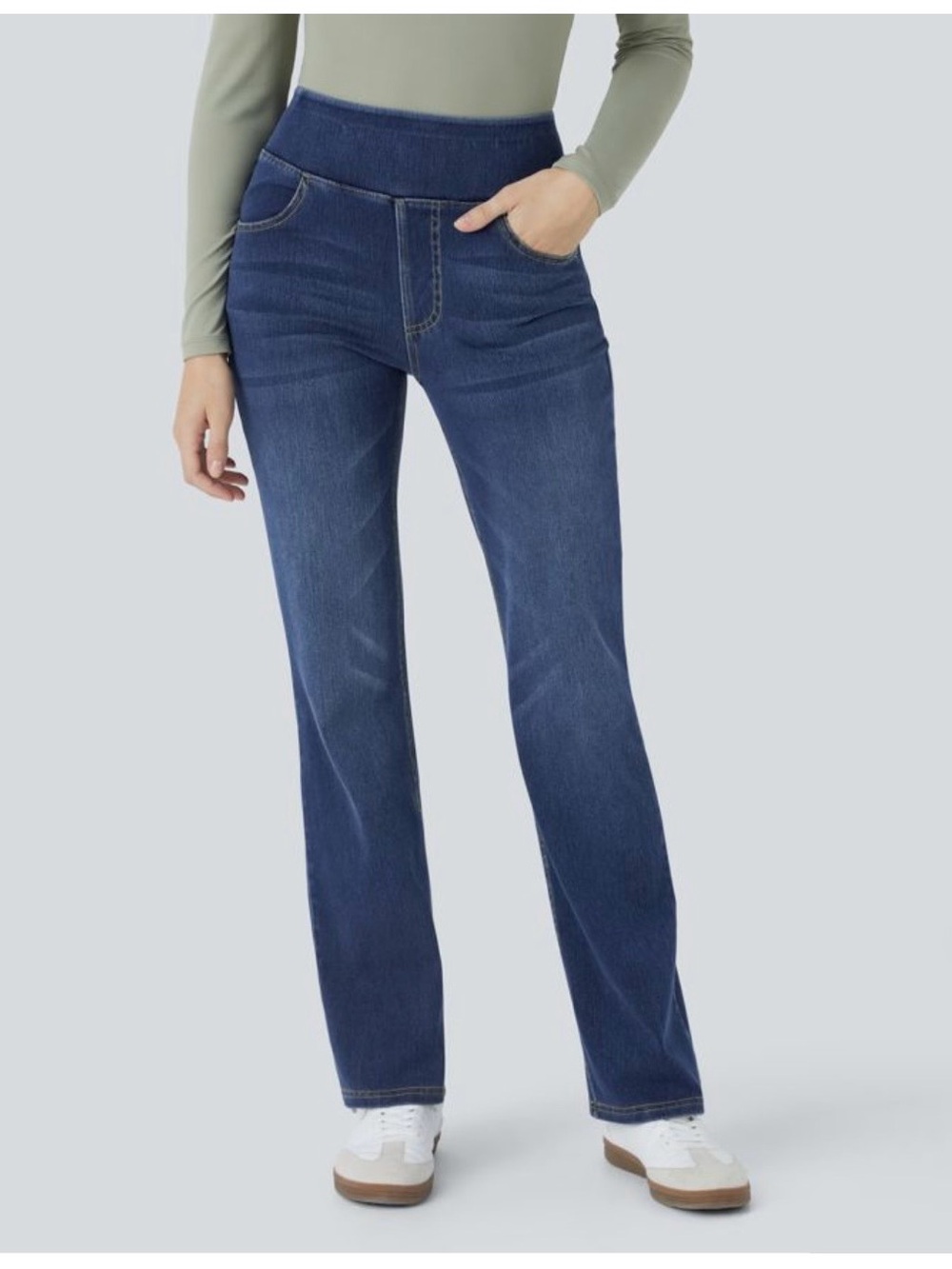 Halara Flex™ High Waisted Pockets Washed Casual Bootcut Jeans